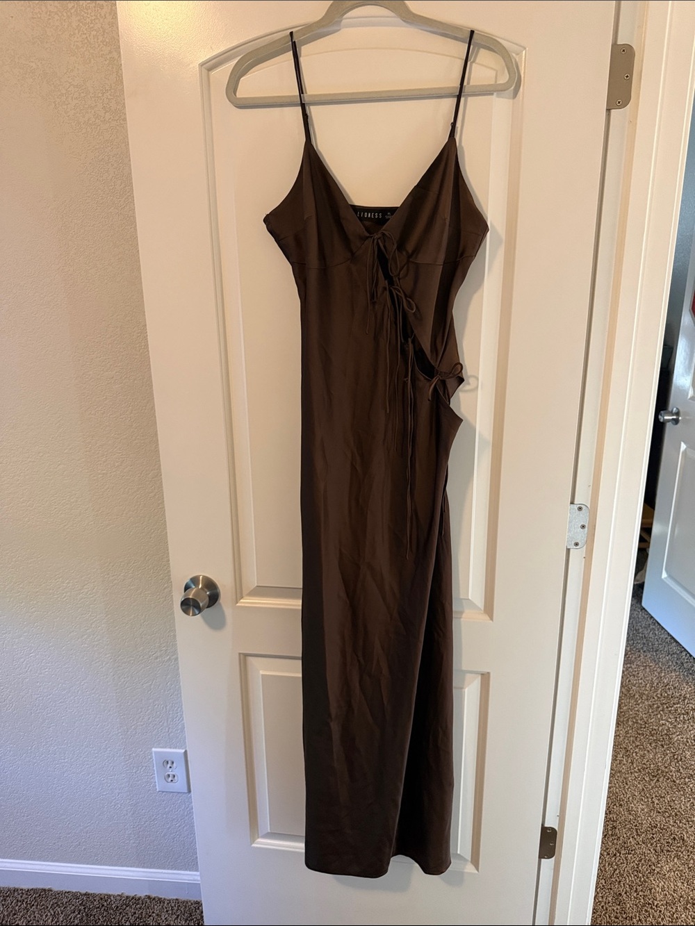 Lioness Dark Brown Slip Maxi Dress with Side Tie